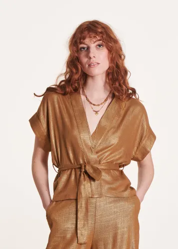 Veste kimono bronze en lin foiled - La Fée Maraboutée - Modalova