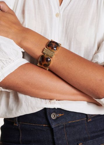 Bracelet doré élastiqué avec résine bicolore doré et marron - La Fée Maraboutée - Modalova