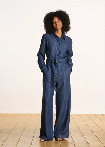 Combinaison pantalon en jean souple brut - La Fée Maraboutée - Modalova