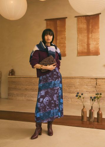 Jupe midi évasée bleu et à imprimé - La Fée Maraboutée - Modalova