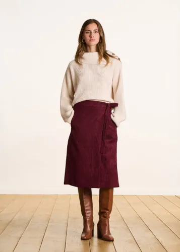 Jupe portefeuille mi-longue en velours côtelé bordeaux - La Fée Maraboutée - Modalova
