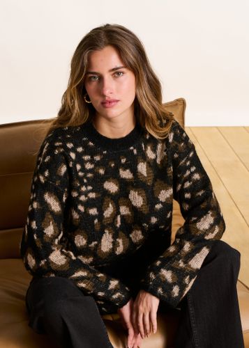 Pull motif jacquard léopard manches longues col rond - La Fée Maraboutée - Modalova