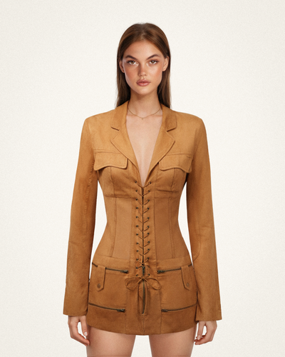 Robe courte avec veste corset en suédine - Camel - JW PEI - Modalova