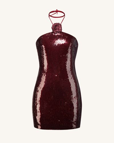 Robe mini à sequins col halter bordeaux - Bourgogne - JW PEI - Modalova