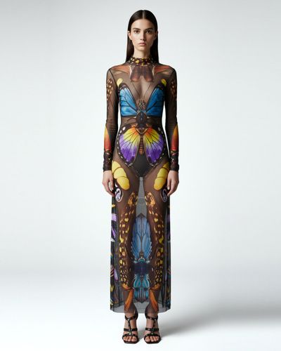 Robe longue en tulle à motif papillon – Multicolore - JW PEI - Modalova