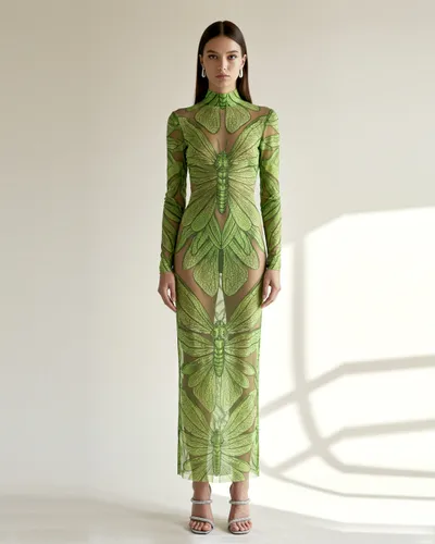 Robe en tulle transparent motif libellule – Vert - JW PEI - Modalova