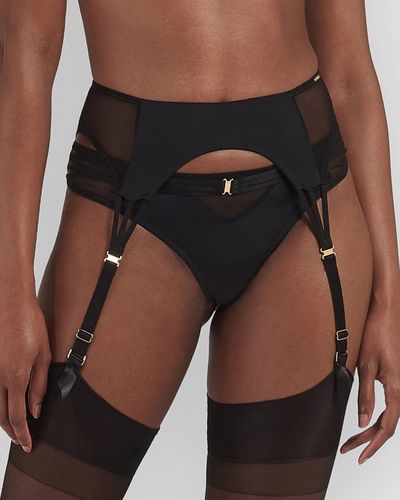 Laura Black Garter Belt with Mesh - Black / S - Bluebella - Modalova