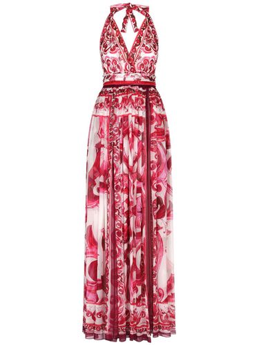 Majolica Print Silk Long Dress - Dolce & Gabbana - Modalova