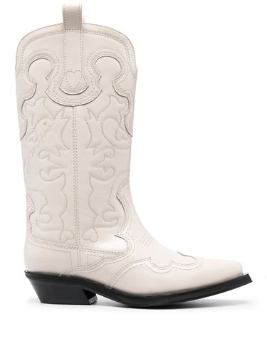 Embroidered Leather Western Boots - Ganni - Modalova