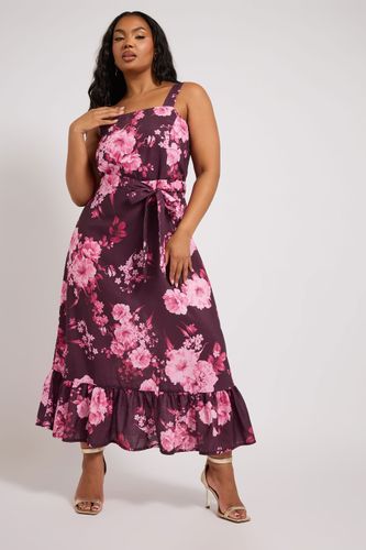 Robe Midaxi Pourpre & Rose Floral Effet Lin Size 44 - Yours London - Modalova