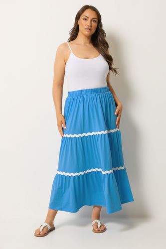 Jupe Longue Étagée Bleue À Détails Ondulés Size 42 - Yours - Modalova