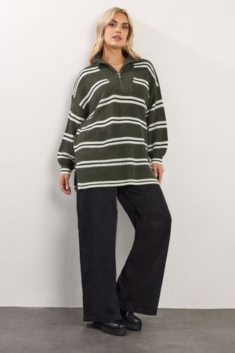 Pull Grande Taille À Col Zippé Kaki À Rayures Size 46-48 - Yours - Modalova