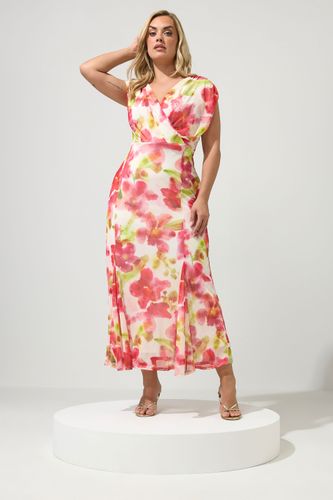 Robe Cachecœur À Godets En Mesh Blanc À Fleurs Size 54-56 - Yours London - Modalova