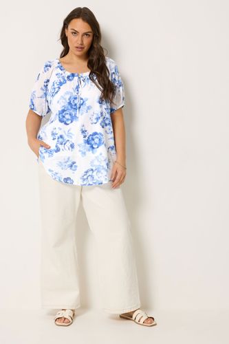 Top Bohème Bleu À Fleurs Avec Lien À L'encolure Size 42 - Yours - Modalova