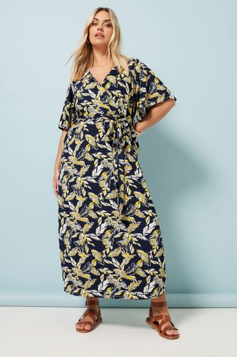 Robe Portefeuille Milongue Bleu Marine À Imprimé Feuilles Size 46 - Yours - Modalova