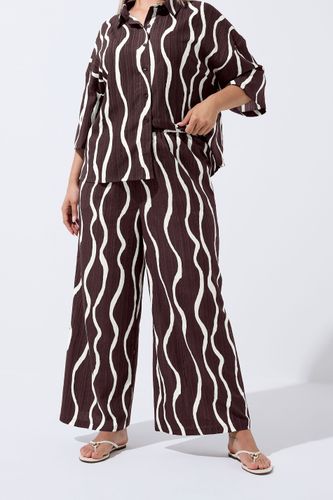 Pantalon Large Marron À Motif Ondulé Size 42 - Limited Collection - Modalova