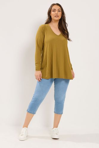 Top Grande Taille Côtelé Jaune À Manches Longues Size 42 - Yours - Modalova