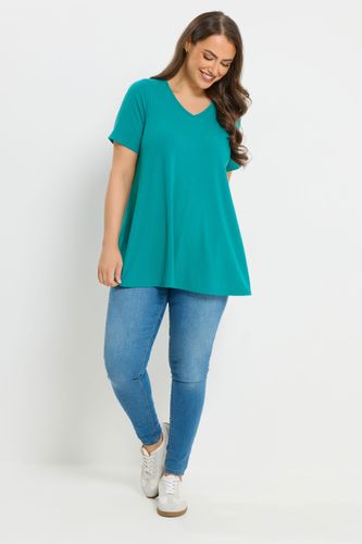 Tshirt Trapèze Côtelé Bleu Turquoise À Col En V Size 50-52 - Yours - Modalova