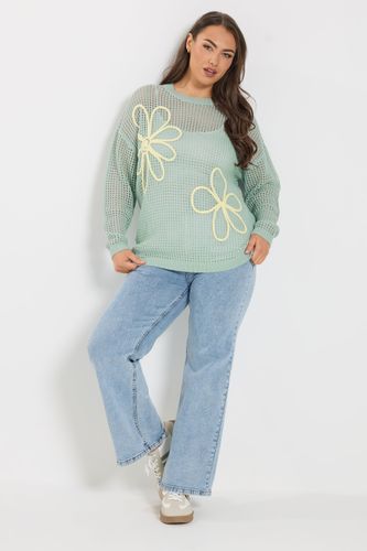 Pull Bleu À Fleurs En Maille Size 42-44 - Yours - Modalova