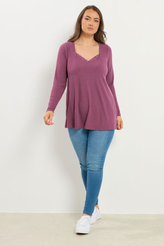 Top Côtelé Rose Poudré Avec Empiècement En Dentelle Size 46 - Yours - Modalova