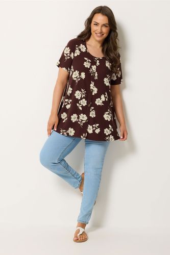 Top Évasé Côtelé Marron À Fleurs Avec Boutons Sur Le Devant Size 46 - Yours - Modalova