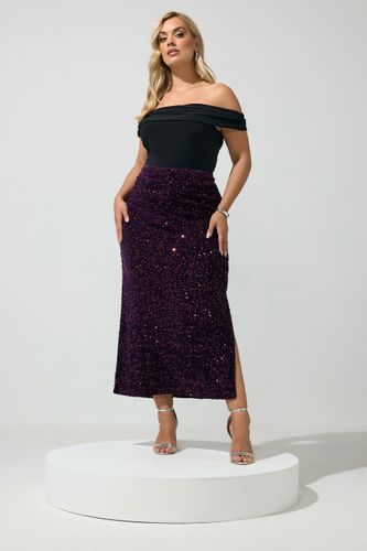 Jupe Longue Violette En Velours À Sequins Size 46 - Yours London - Modalova
