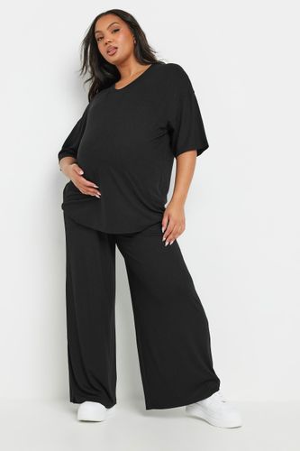 Maternity Pantalon Wide Leg Noir Nervuré Size 52 - Bump It Up - Modalova