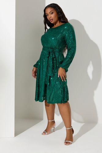 Robe Midi Verte À Sequins Patineuse Size 50 - Yours London - Modalova