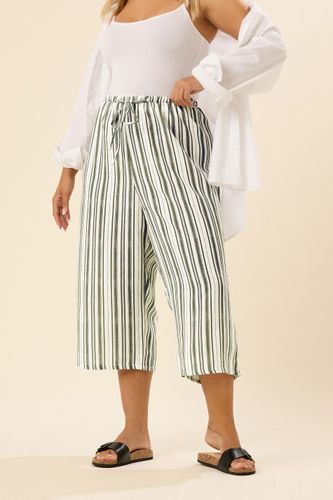 Culotte Aspect Lin À Rayures Vert Kaki Size 46 - Yours - Modalova