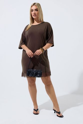 Robe Courte Marron Bordée De Dentelle Size 38 - Limited Collection - Modalova