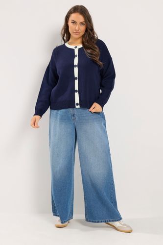 Cardigan En Maille Contrastée Bleu Marine Size 42-44 - Yours - Modalova