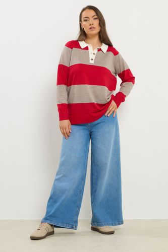 Pull À Col Polo Et Rayures Rouges Size 46-48 - Yours - Modalova