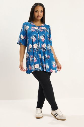 Haut Plissé Sur Le Devant À Imprimé Tropical Bleu Size 46 - Yours - Modalova