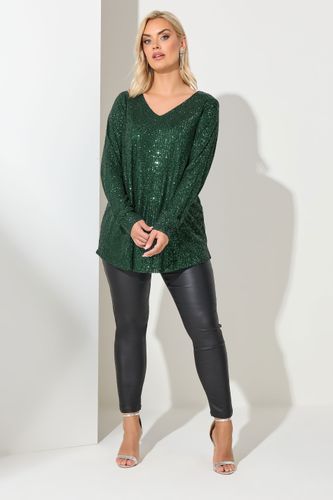 Top Vert Forêt À Sequins Manches Longues En Ballons Size 50-52 - Yours London - Modalova