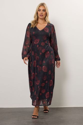 Robe Longue Noire En Maille Fleurie Size 42 - Yours - Modalova