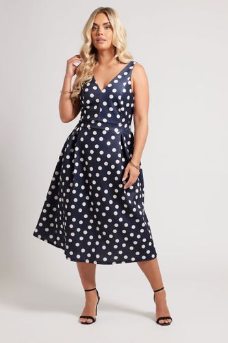 Robe Midi Bleue Marine Plissée À Pois Size 42 - Yours London - Modalova
