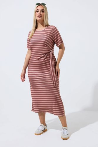 Robe Nouée Rose À Rayures Côtelées Size 40 - Limited Collection - Modalova
