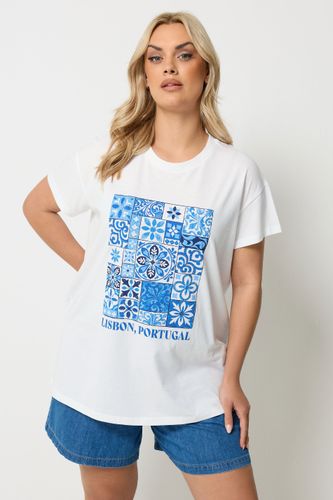 Tshirt Blanc Et Bleu À Imprimé « Lisbon Portugal » Size 42 - Yours - Modalova