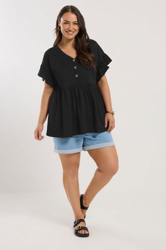 Top Noir Smocké Manches Courtes Volantées Size 54-56 - Yours - Modalova