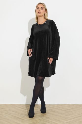 Robe Droite En Velours Noir Ornée Size 46 - Yours - Modalova