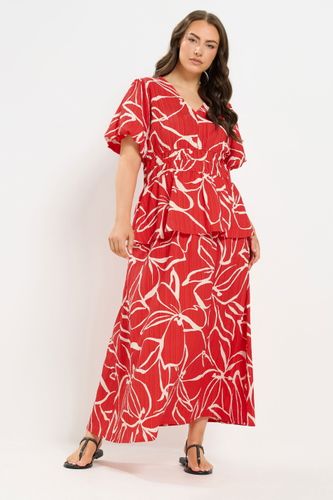 Top À Manches Bouffantes Rouge À Fleurs Size 42 - Yours - Modalova