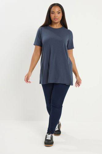 Top Évasé En Maille Côtelée Gris Ardoise Size 50-52 - Yours - Modalova