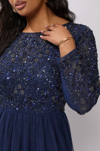 Luxe Robe Longue Bleu Marine À Sequins Et Fleurs, Ornée À La Mainsize 52 - Luxe: Ultimate Embellishment - Modalova