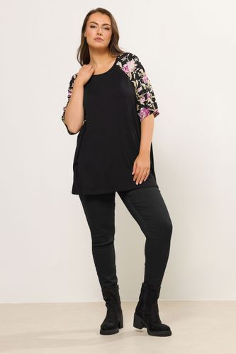 Tshirt Noir Fleuri À Manches Raglan Size 46 - Yours - Modalova