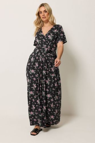 Robe Cachecœur Noire Et Rose À Fleurs Size 46 - Yours - Modalova