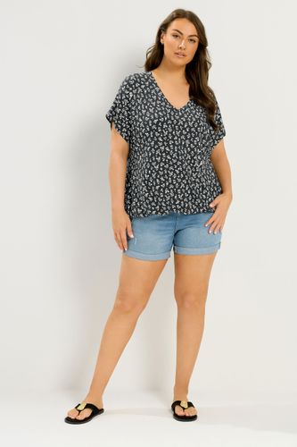 Tshirt Noir À Fleurs Avec Ourlet Élastiqué Size 42 - Yours - Modalova