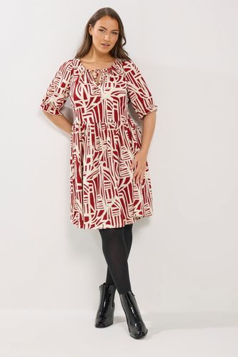 Robe À Encolure Nouée Et Imprimé Abstrait Rouge Size 50-52 - Yours - Modalova