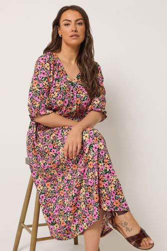 Robe À Manches Raglan Noire À Fleurs Size 42 - Yours - Modalova