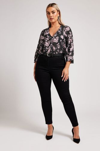 Blouse Plissée Noire & Rose Floral Size 42 - Yours London - Modalova