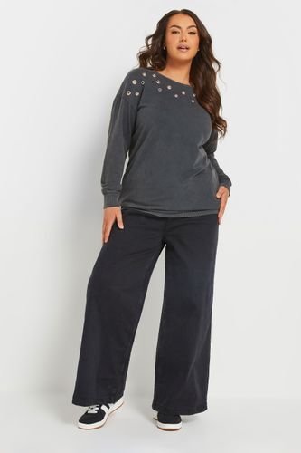 Sweatshirt Gris Charbonneux Délavé Clouté Manches Longues Size 54-56 - Yours - Modalova